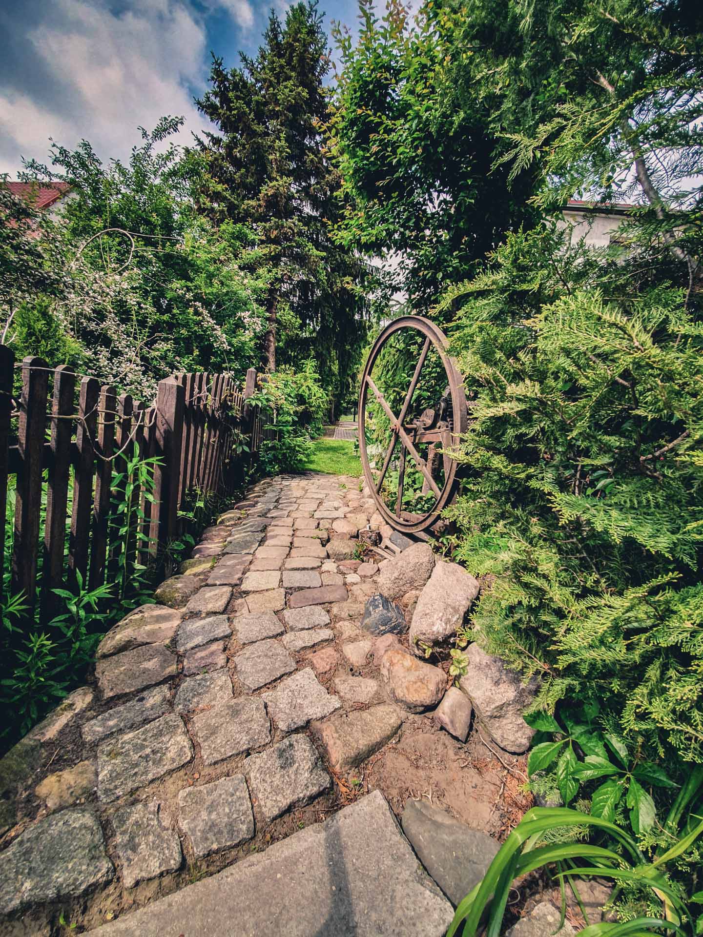 Backyard with stone path